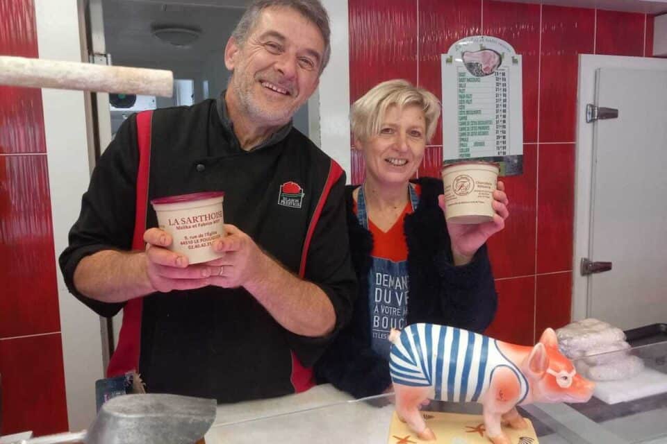 Fabrice et Malika Amy dans leur boucherie